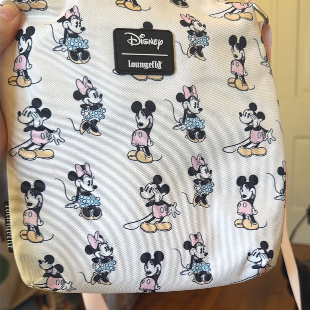 Disney Loungefly Mickey & Minnie Print crossbody and matching wallet. NWOT